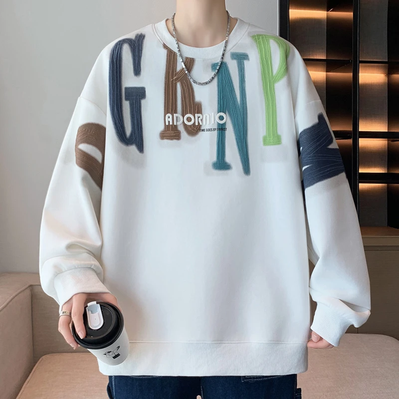 长袖百搭潮流打底衫外穿上衣外套加绒帽衫秋季新款字母圆领卫衣