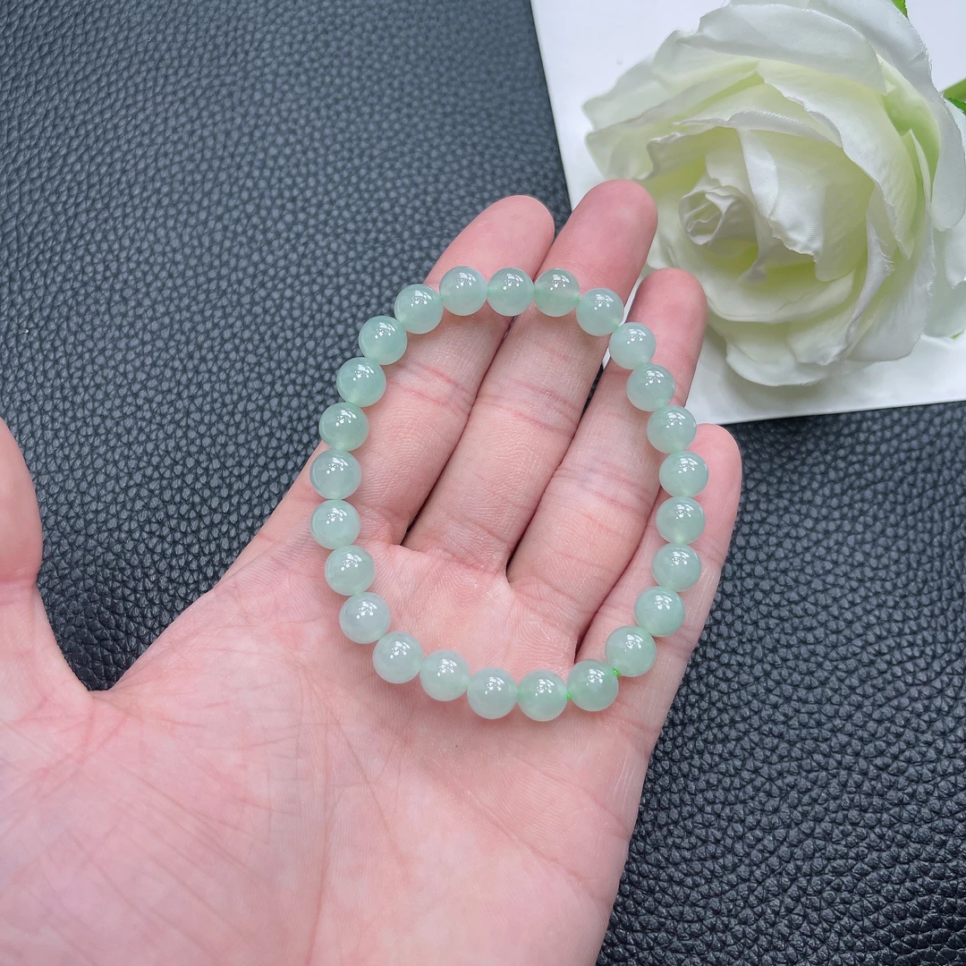 缅甸天然A货翡翠 晴水清新款翡翠玉手串 卡7.5mm 25颗