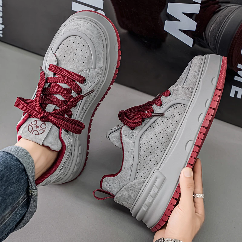 厚底板鞋男士新款皮面休闲鞋时尚百搭板鞋爆款潮流运动鞋面包鞋男