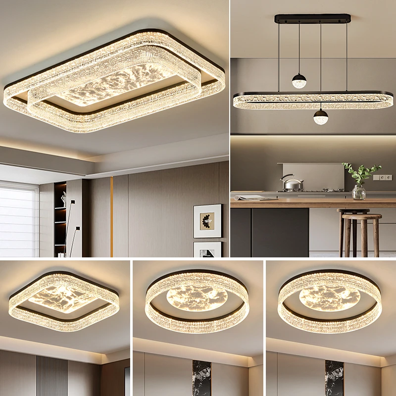 意式长方形大客厅吸顶灯轻奢高级感简约日月云雾高端全屋灯具套餐