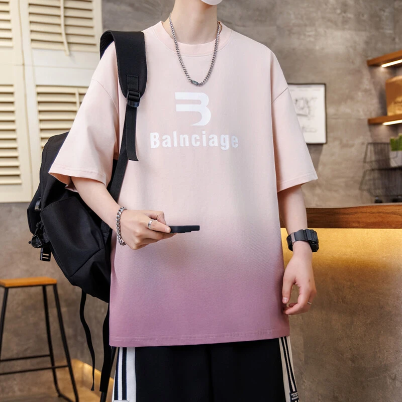 青少年短袖T恤夏季新款学生百搭休闲时尚大童印花港风渐变色韩版