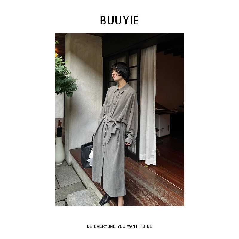 BUUYIE 25SS【素简】时髦复古松弛百搭翻领风衣外套 250714
