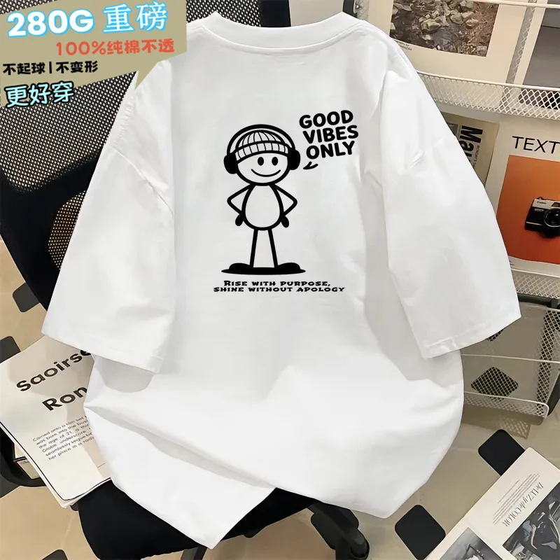 重磅纯棉短袖t恤男2025夏季新款圆领宽松韩版上衣美式休闲高街风