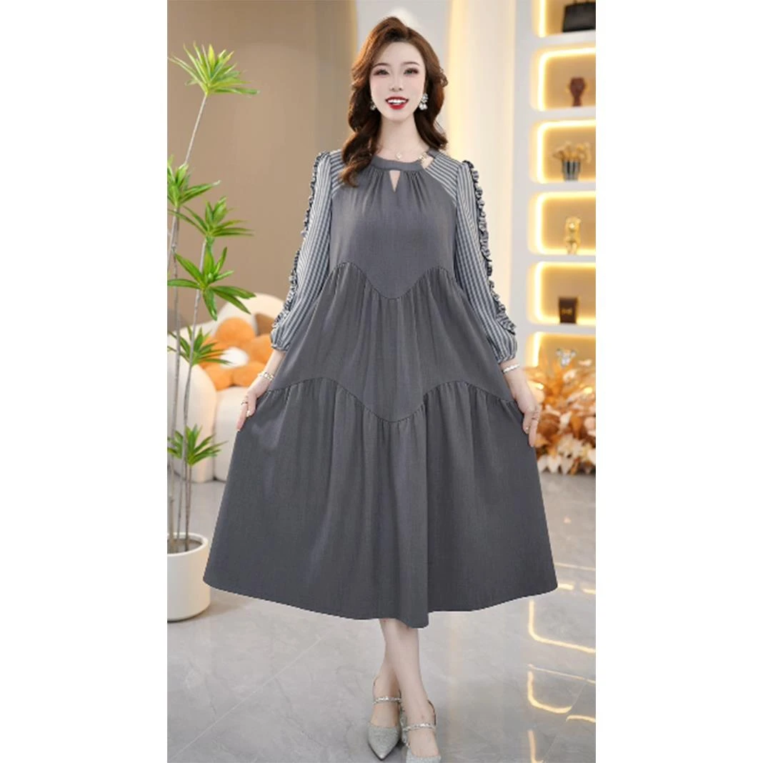 【SJYF2067】秋季新款连衣裙中长款气质中式收腰印花修身女装连衣裙