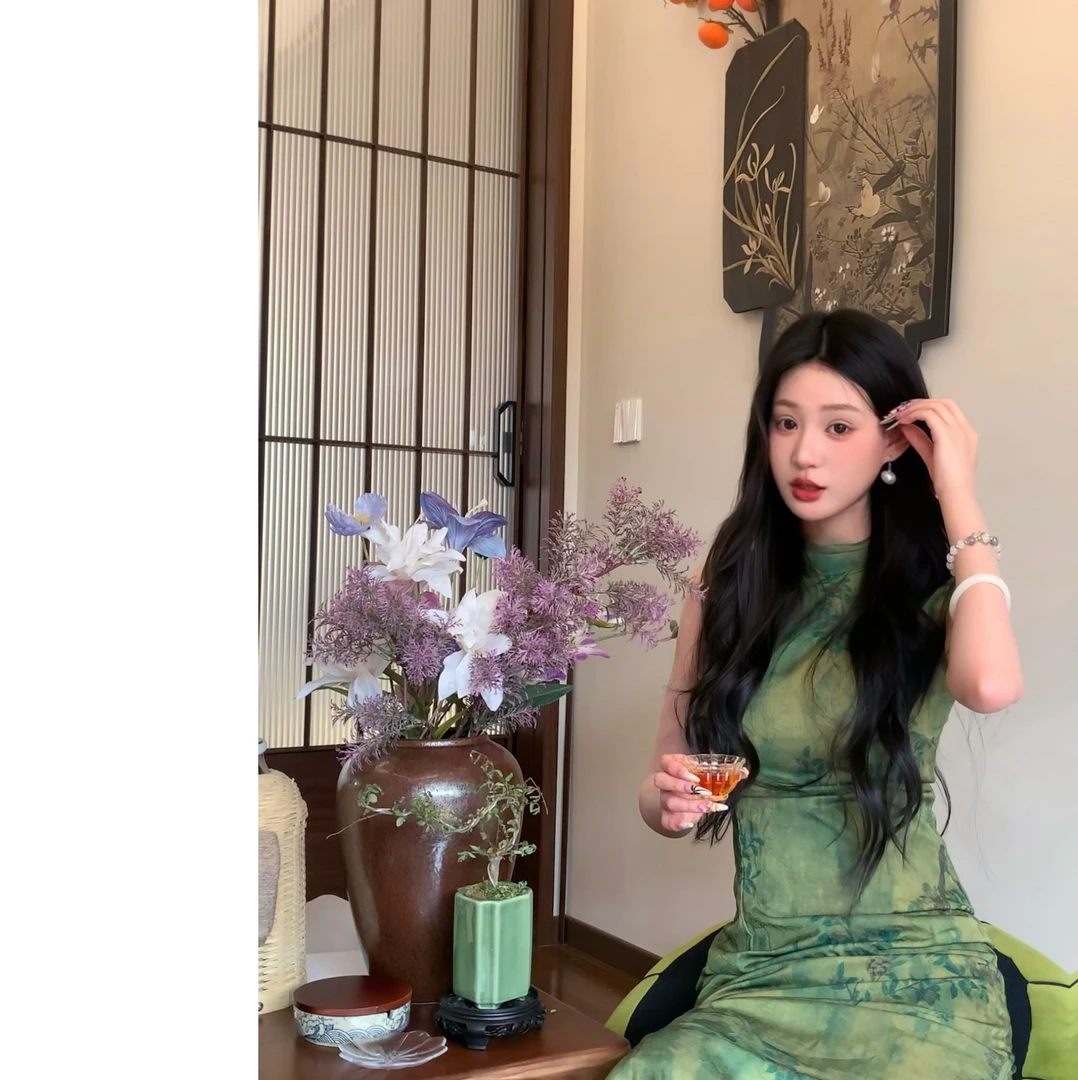 【鹊桥归）复古新中式修身显瘦显白山水花国风日常通勤改良苏州旗袍