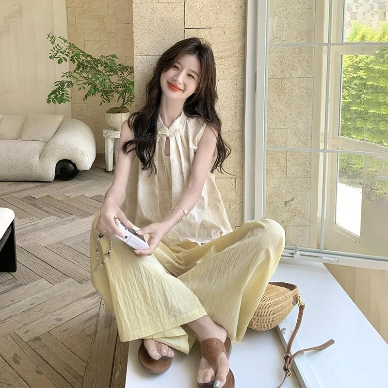 新中式国风吊带阔腿裤套装女夏2025新款甜美显瘦两件套爆款巨好看