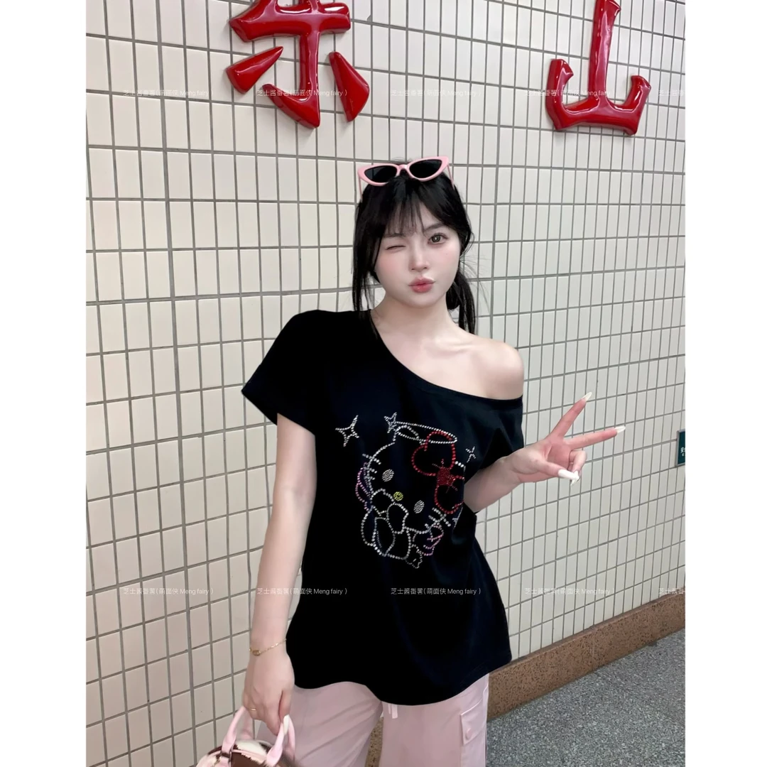 萌面侠小羊【烫钻kt】90棉上衣女生韩系ins衣服休闲洋气衣服女5558