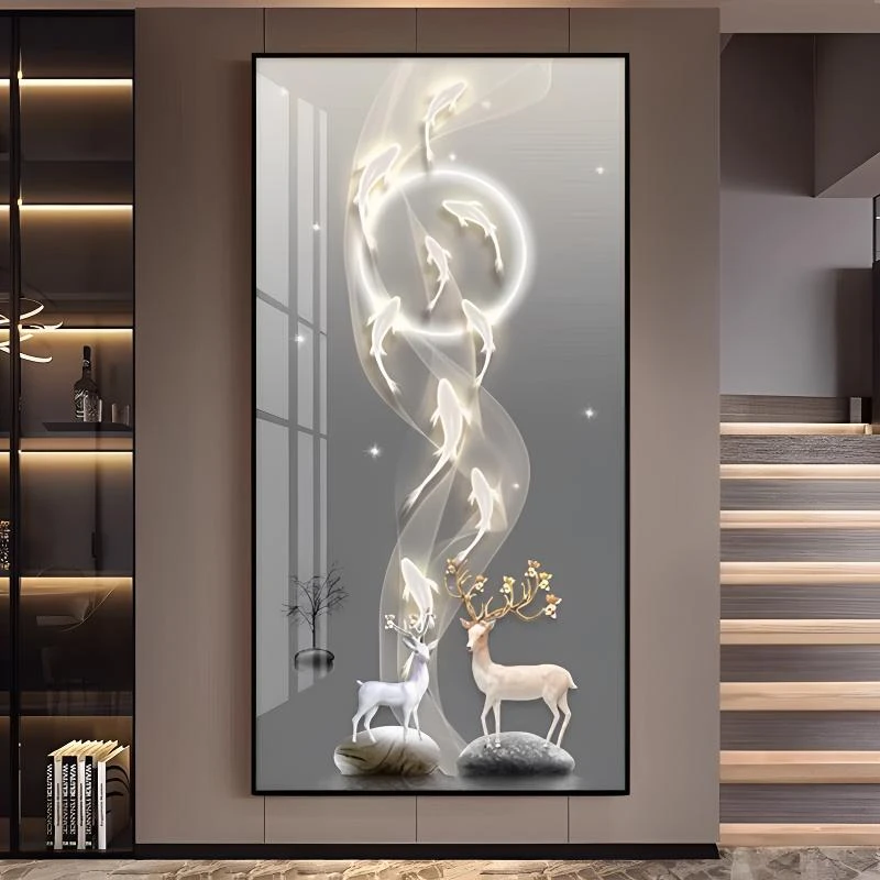 入户九鱼图奶油风进门壁画装饰画高级感走廊玄关画轻奢玄关装饰画