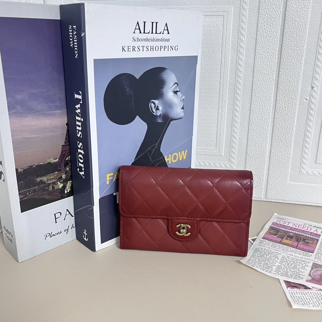 95新 Chanel/香奈儿 砖红色零钱手拿包