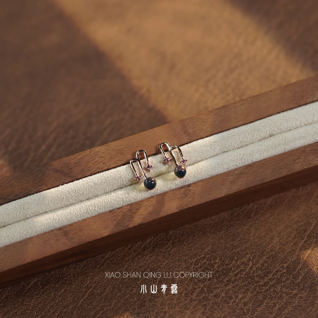 【YX04M】多米尼加蓝珀精致耳钉S925银镶嵌 珠子4~5mm