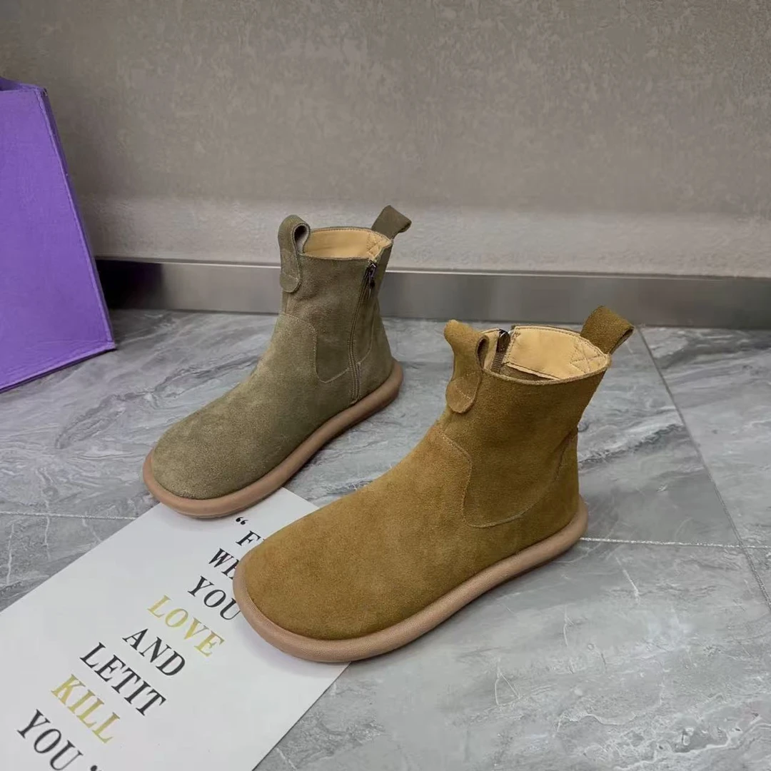 A15靴子女短靴2025新款及踝靴侧拉链马丁靴平底短筒二棉鞋子