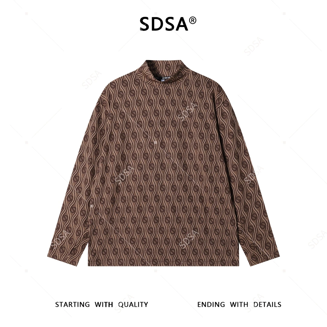 SDSA男士秋冬新款痞帅男装潮牌时尚撞色提花半高领长袖T恤百搭