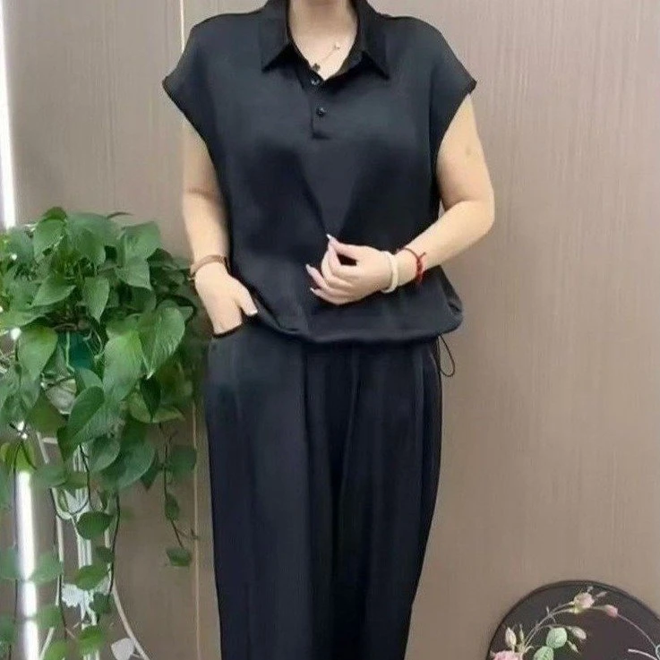 2025夏季新款时尚减龄休闲套装纯色洋气显瘦宽松妈妈宽松两件套女