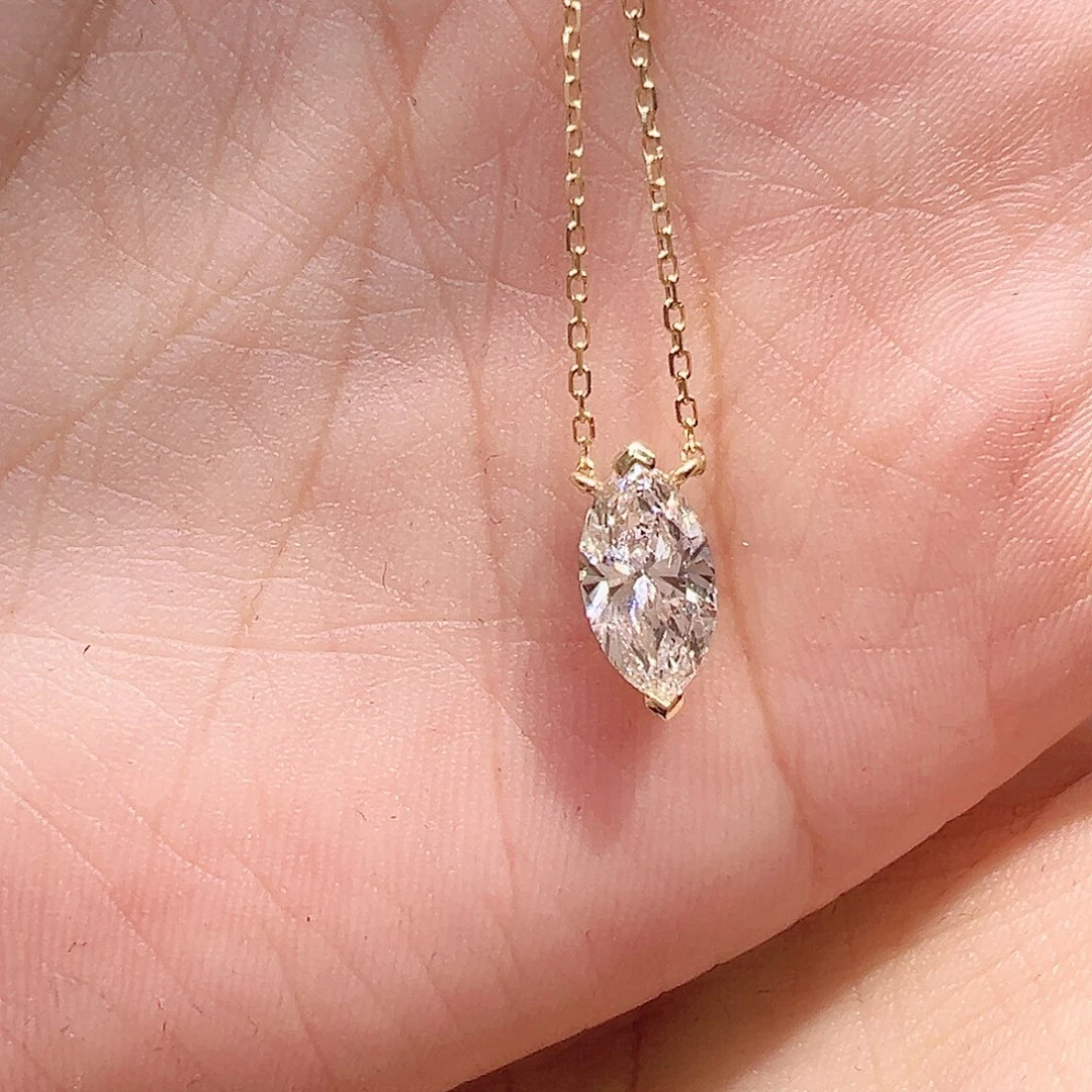 18K金镶嵌项链实验室培育钻石1.087ct K黄马眼形项链45cm