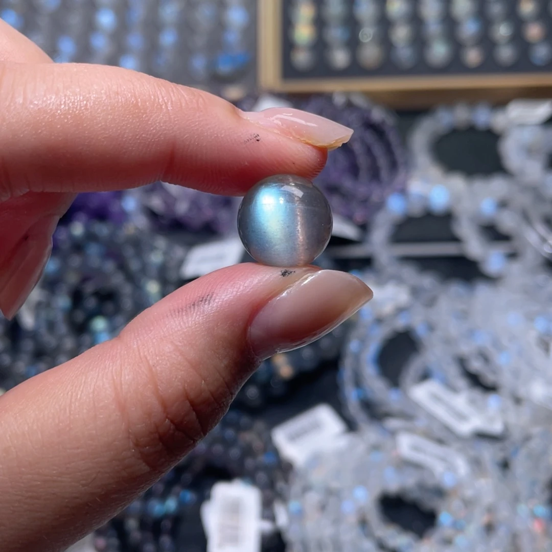 八***女长石未镶嵌裸石灰月光单珠13.4mm