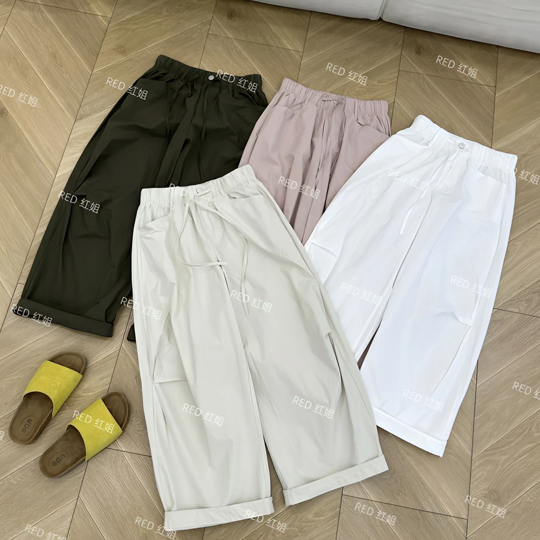 轻薄棉质~超好看的新款设计款褶皱休闲韩版九分裤8868