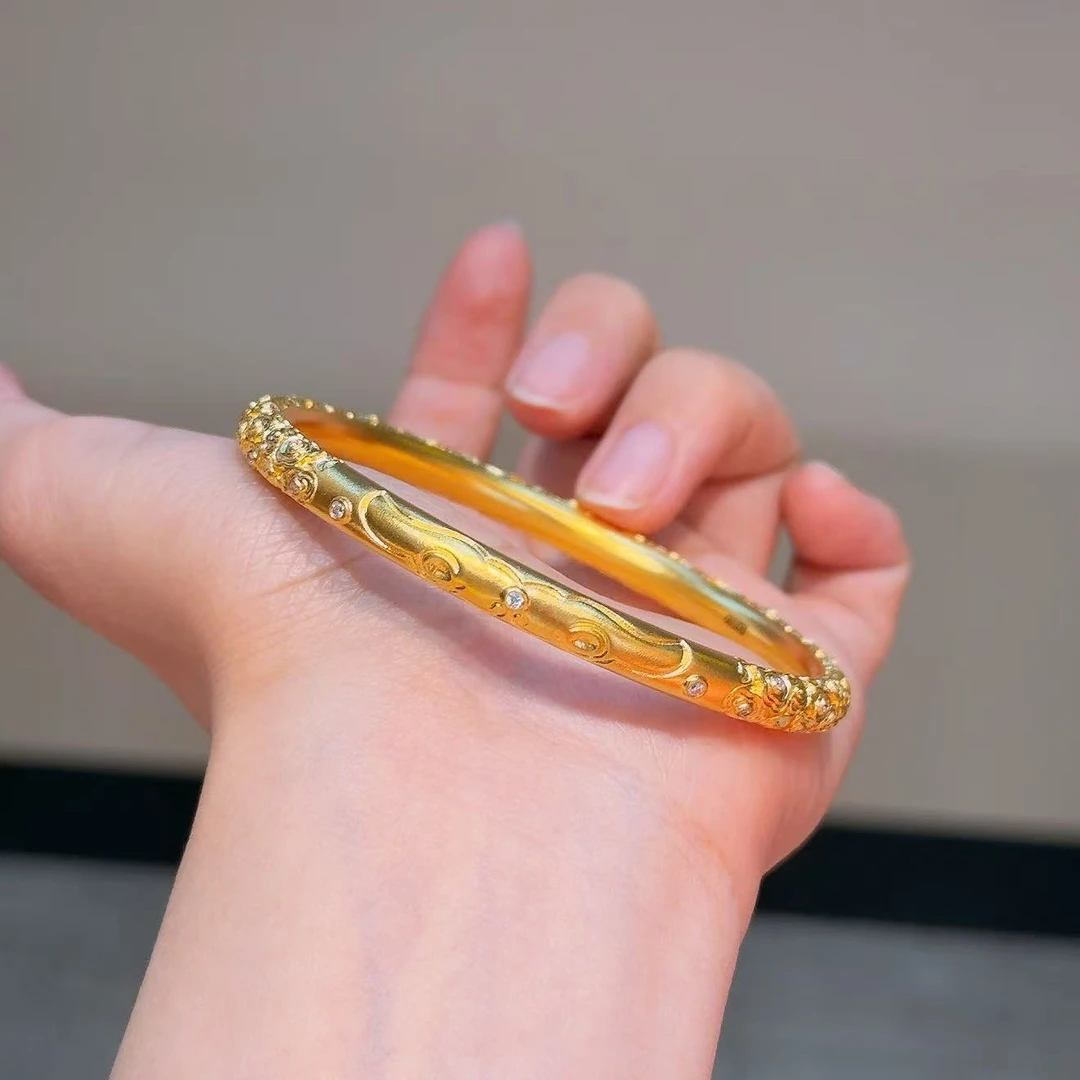 【铭记】足金999 古法祥云镶嵌莫桑足金手镯