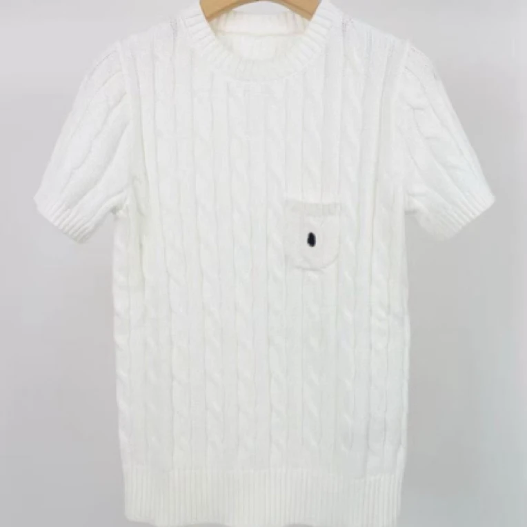 新款两色麻花针织短袖