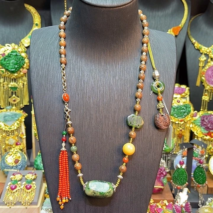 银S925镶嵌项链红宝石翡翠多宝项链