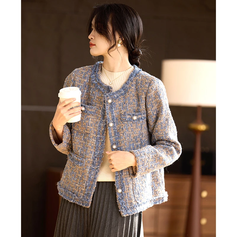 喜卉新款妈妈春装时尚圆领小香风上衣中老年女式女装气质外套短款