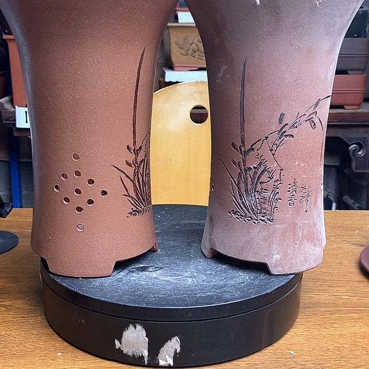 紫砂花盆天**镜货号一只两个兰花