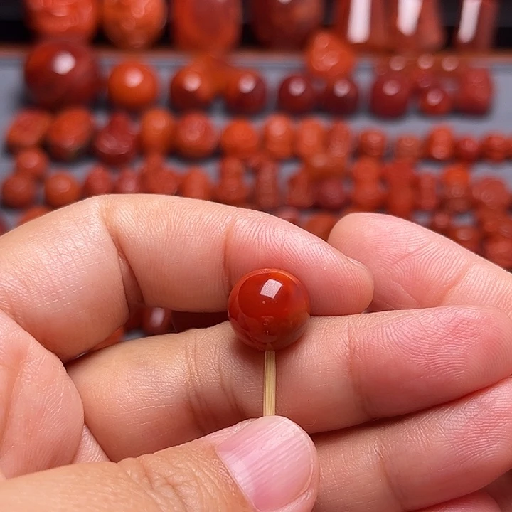 南红玛瑙未镶嵌配饰火焰纹圆珠12mm