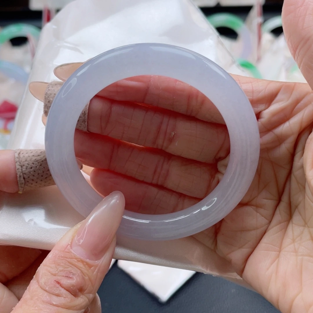 未镶嵌手镯翡翠52.9圈 粉白月光 起光 纯净 51号