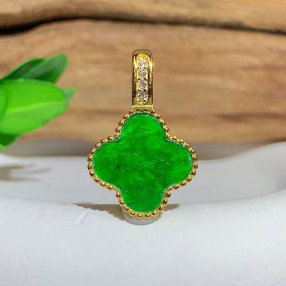 【陌玉精选】缅料A货翡翠小清新满绿四叶草万能扣吊坠 多样性一件