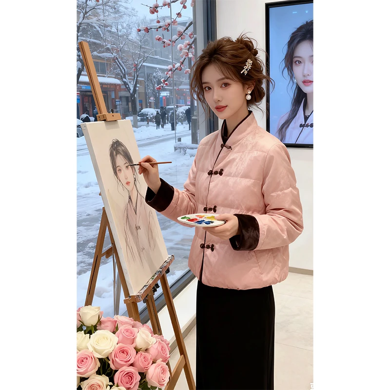 SHALLDOER【赫曼千金】纯色长袖棉服女2025年冬季新款韩版时尚立领