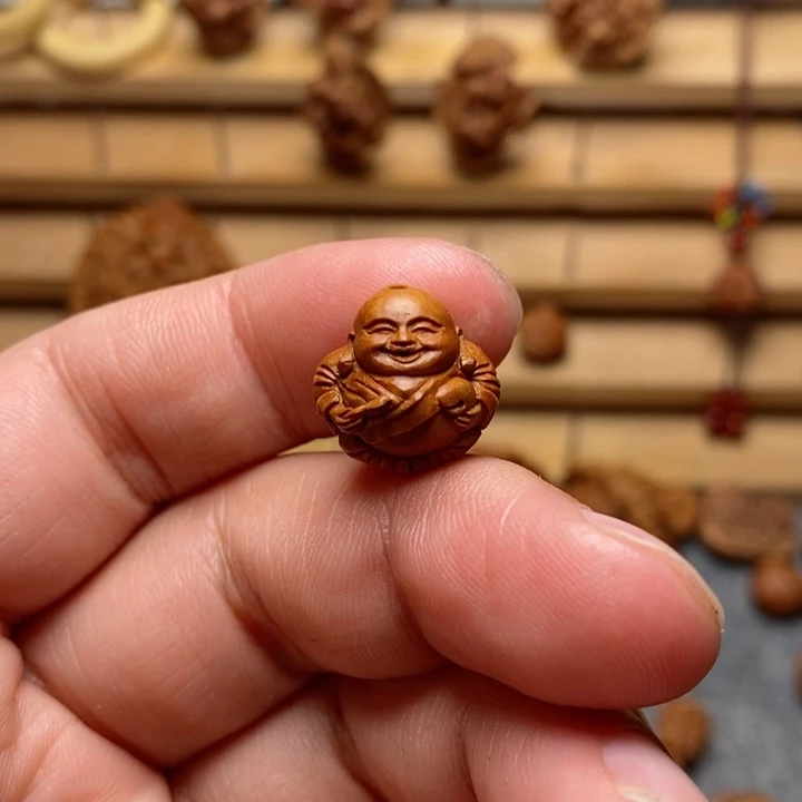 旭*桃核手工雕刻弥勒单颗