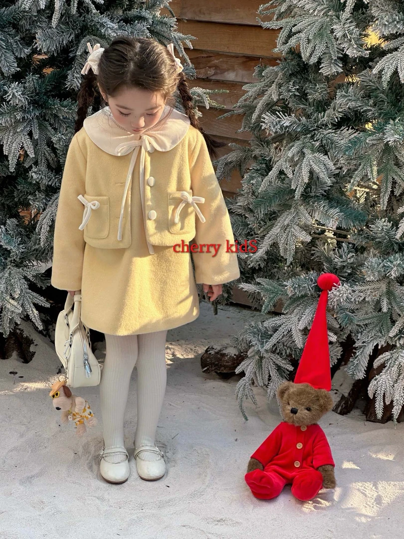 【断码清仓】女童小香风洋气套装外套+背心裙秋冬宝宝新年衣服