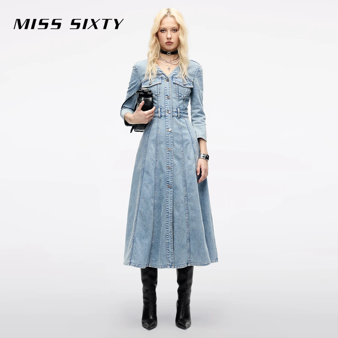 【商场同款新品】Miss Sixty25春新款长袖牛仔连衣裙女欧若假日风