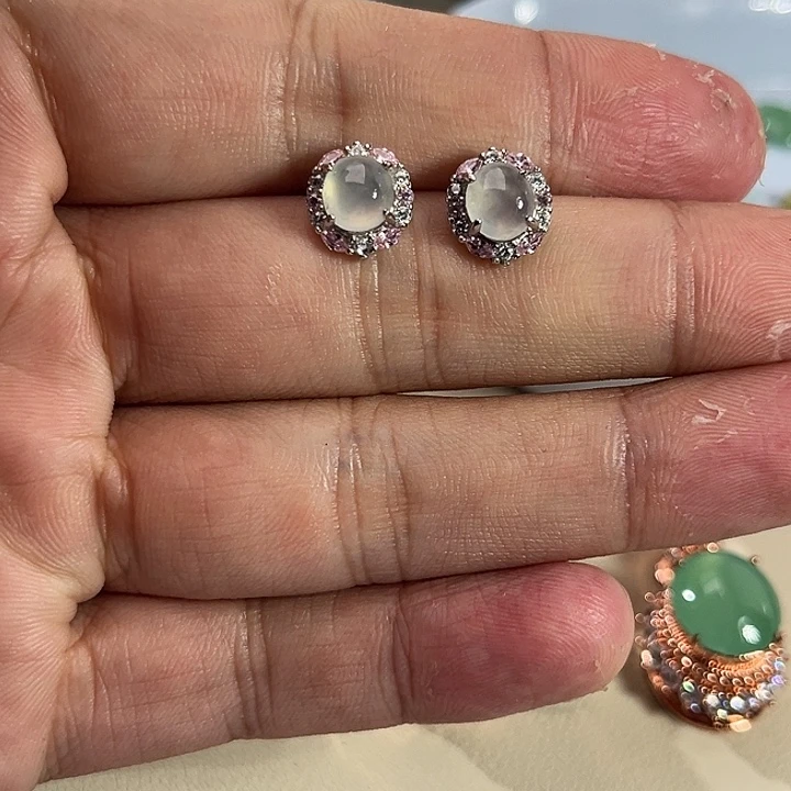 翡翠银S925镶嵌耳钉