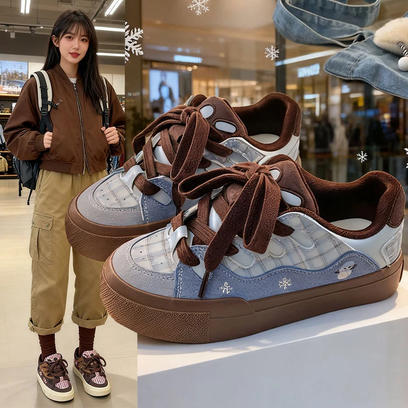 时尚复古休闲板鞋女款2025年新款春秋厚底小白鞋百搭小众面包鞋