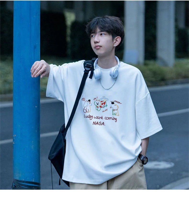 夏季纯棉百搭ins情侣装青春活力抗皱圆领短袖印花T恤学生港风日系