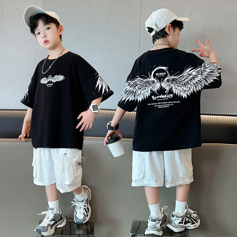 男童短袖套装夏季薄款2025新款中大童韩版半袖洋气儿童t恤短裤潮