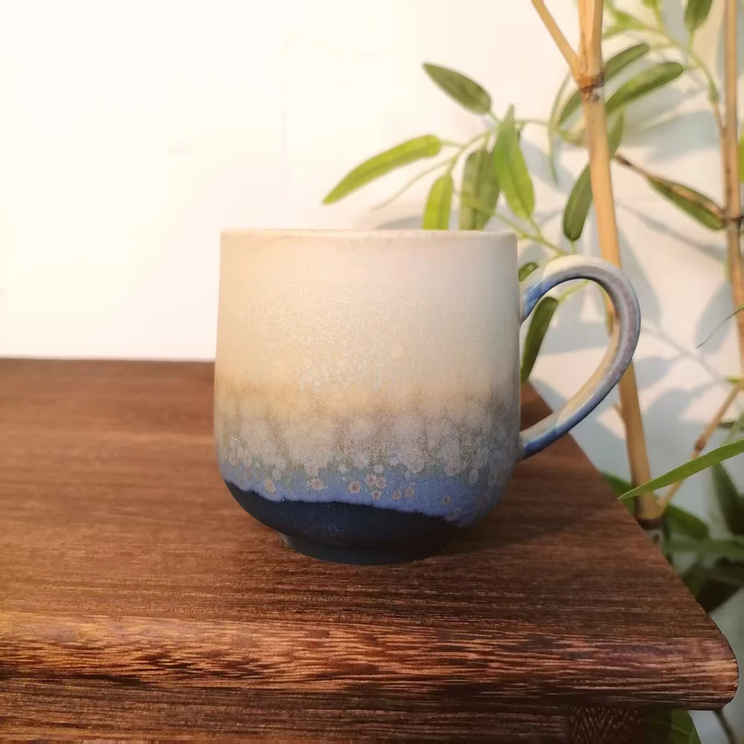 高颜值粗陶蓝色经典窑变咖啡杯