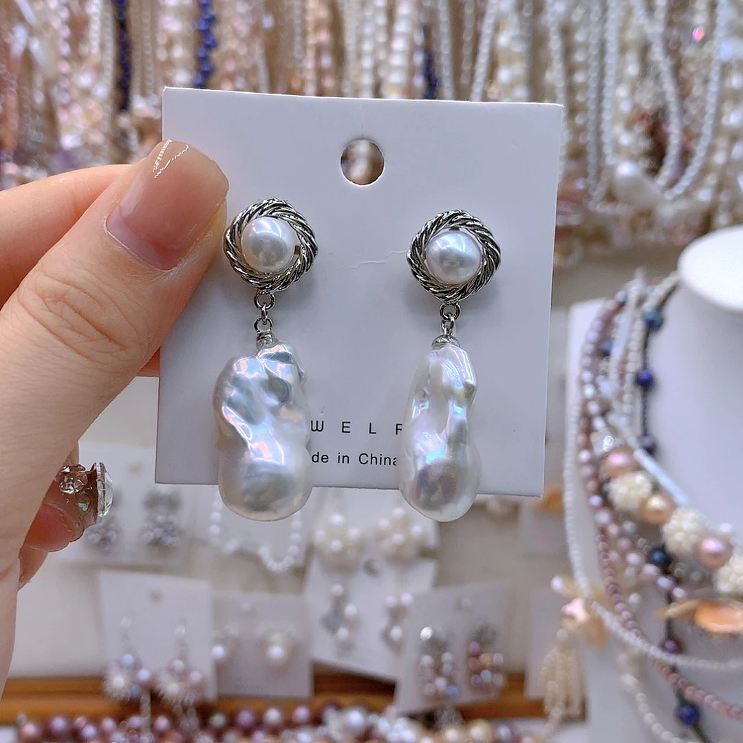 银S925镶嵌淡水珍珠耳饰