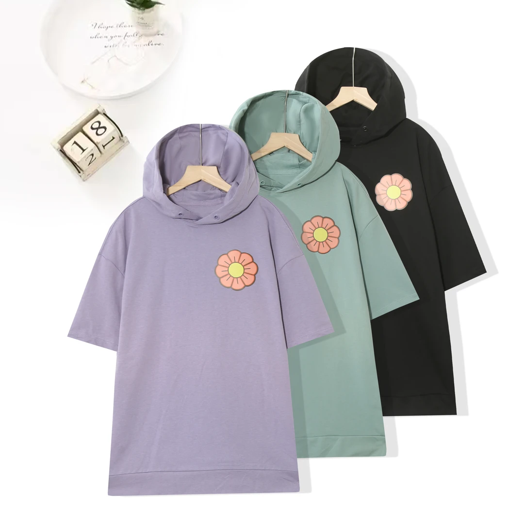 【特价】男女款短袖夏连帽休闲宽松设计简约风中长款T恤N118