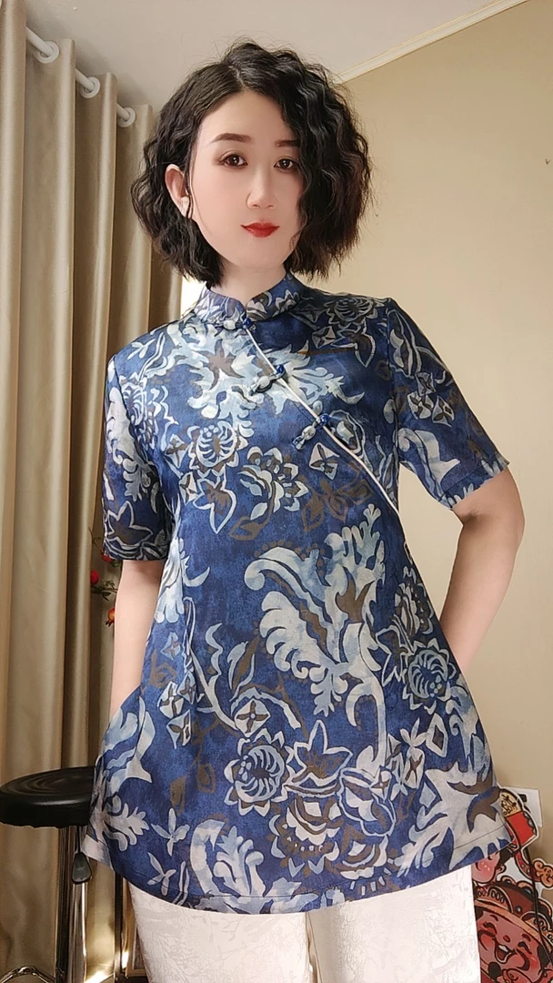 青花瓷原创新中式上衣中长款国风女装夏季高档