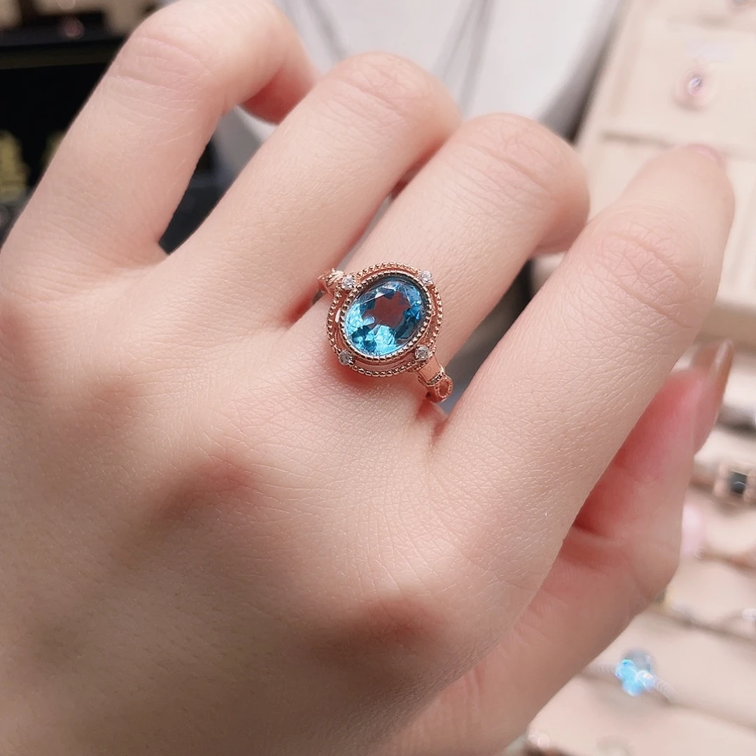 银S925镶嵌戒指托帕石开口