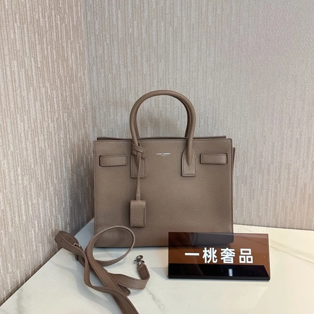95新 YSL/圣罗兰 一桃/圣罗兰 风琴奶茶色手提斜挎