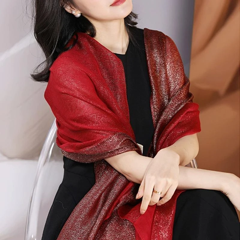 红色真丝丝巾女2025新款夏季薄款围巾结婚礼服高级感旗袍披肩外搭