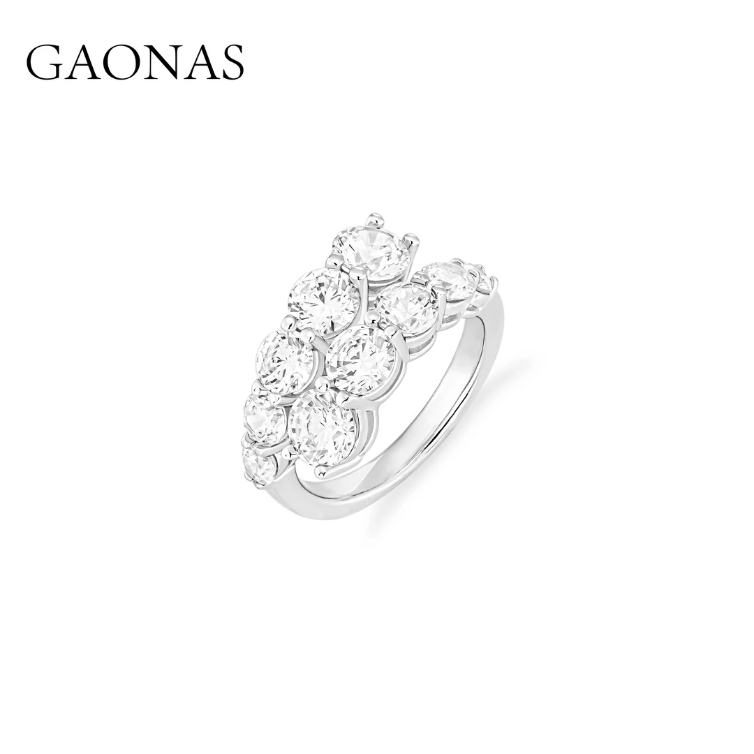 GAONAS 925银合成锆石戒指 时尚百搭贵气白色开口排戒11507JW