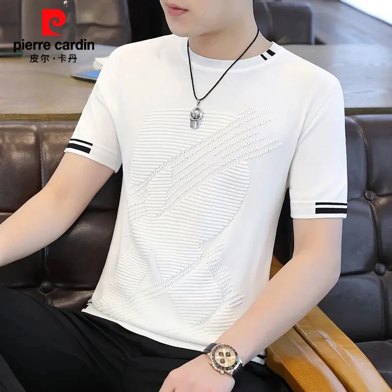 皮尔卡丹白色短袖T恤男士夏季新款帅气圆领体恤韩版休闲百搭上衣