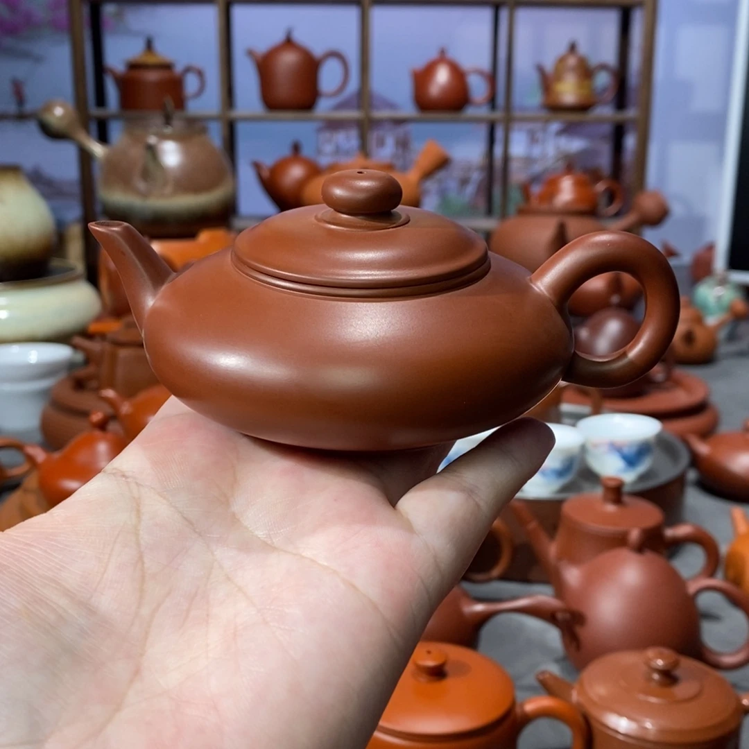 茶壶紫砂章淑煌朱泥虚扁壶125cc
