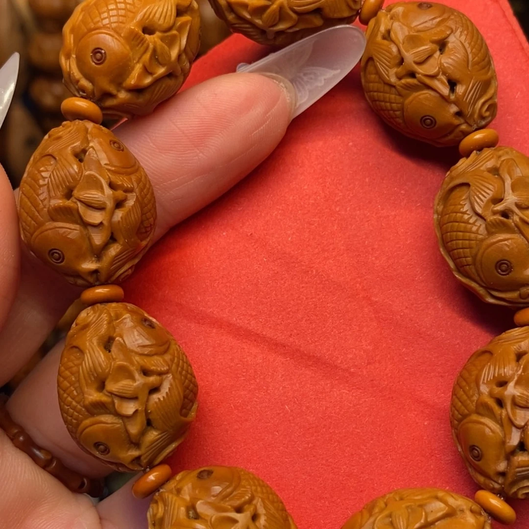 橄榄核手串/手链双鱼戏莲