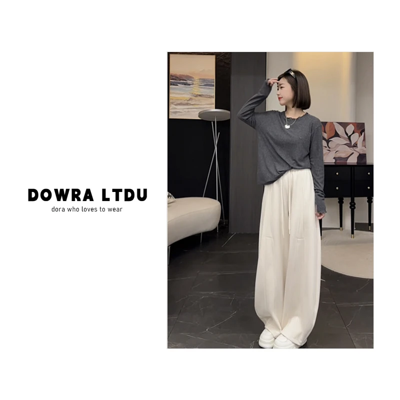 朵拉【软调暮夕】2025年秋季新款木耳边纯色长袖百搭T恤女016-10397