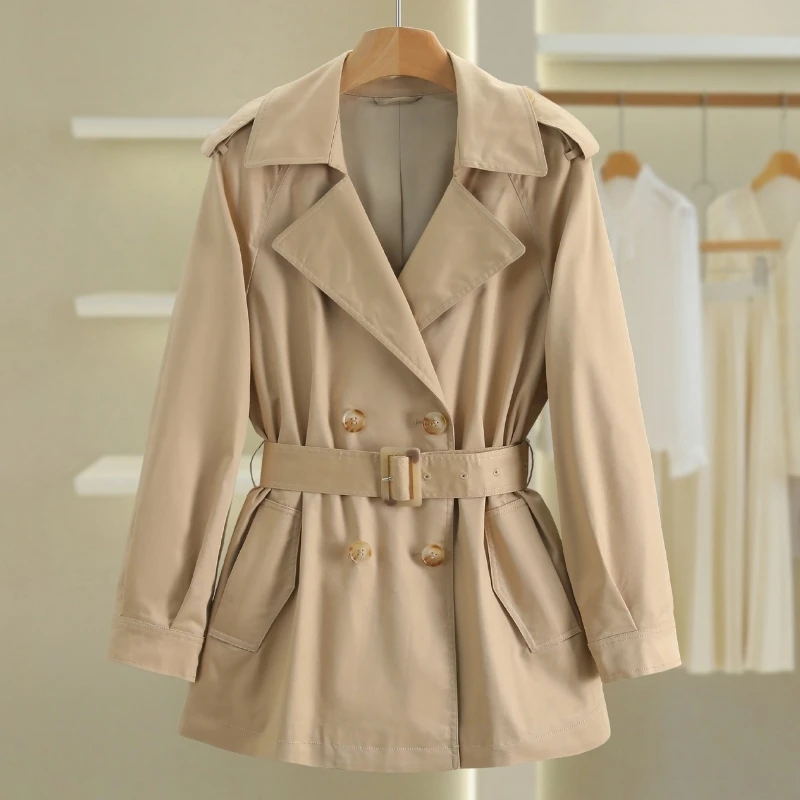 F1221-【依】双排扣收腰纯色翻领风衣外套#WYL55W073