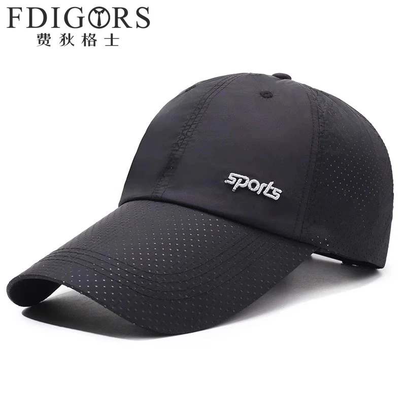 FDIGORS加长檐帽子男款夏季字母透气软顶鸭舌帽速干网眼棒球帽